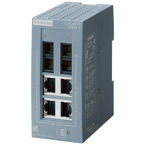 SCALANCE XB004-2 unmanaged Industrial Ethernet Switch for 10/100 Mbit/s for setting up small star and line topologies LED diagnostics, IP20, 24V DC