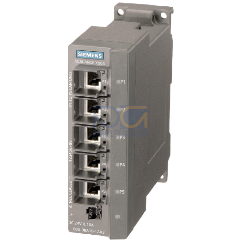 SCALANCE X005, IE Entry Level Switch unmanaged 5x 10/100 Mbit/s RJ45 ports, LED diagnostics, IP30, 24 V DC power supply, PROFINET-compliant securing c