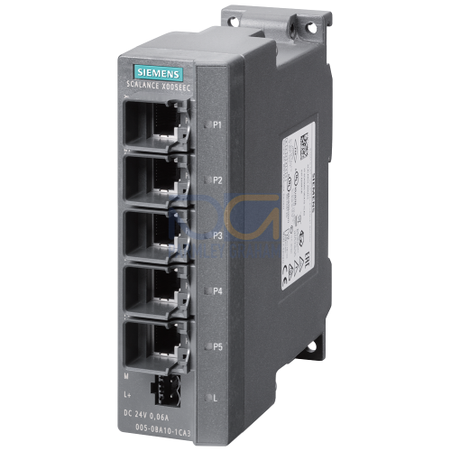 SCALANCE X005EEC, IE entry Level switch unmanaged 5x 10/100 Mbit/s RJ45 ports, LED diagnostics, IP30, 24 V DC power supply, PROFINET-compliant securin