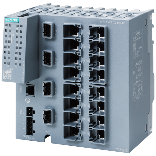 SCALANCE XC216-4C managed Layer 2 IE switch IEC 62443-4-2 certified 12x 10/100 Mbps RJ45 ports 4x 1000 Mbps combo ports (either 1000 Mbps/ SFPs or