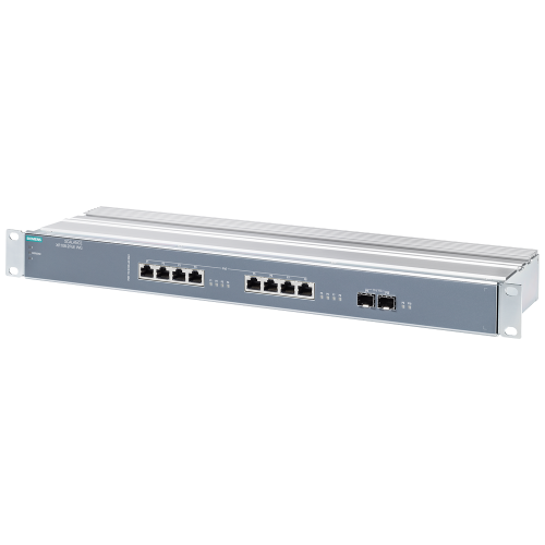 SCALANCE XR108-2PoE WG, unmanaged switch, 19 rack; 8 x 1GE PoE, 2 x SFP 10GE