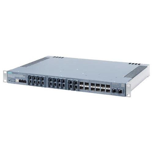 SCALANCE XR322-12; managed layer 2; IE switch, 19" rack; 20x 100/1000 Mbps RJ45 port; 2x 1G/2.5G/5G/10 Gbps RJ45 port, 4x 100M/1G SFP port; 8x 1G/10G SFP+ port; LED diagnostics; error signaling contac