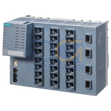 SCALANCE XCH328 managed layer 2 IE switch, 24x 10/100/1000 Mbps RJ45, 4x 1/10 Gbps SFP+ port, LED diagnostics,error signaling contact with select/set pushbutton, PROFINET IO device, network management