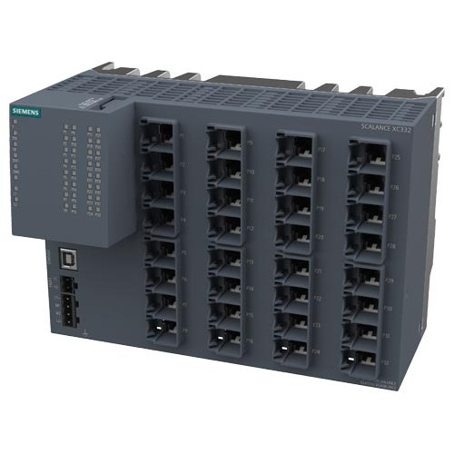 SCALANCE XC332 managed Layer 2 IE switch, 32x 10/100/1000 Mbit/s RJ45, LED diagnostics, error-signaling contact with select/set pushbutton, PROFINET IO device, network management, redundancy functions