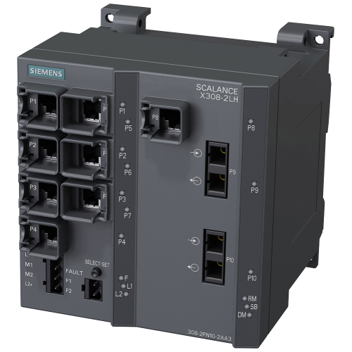 SCALANCE X308-2LH, managed Layer 2 switch, 8x RJ45, 2x single-mode SC