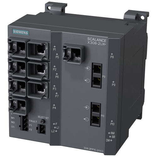 SCALANCE X308-2LH+, managed Layer 2 switch, 8x RJ45, 2x single-mode SC