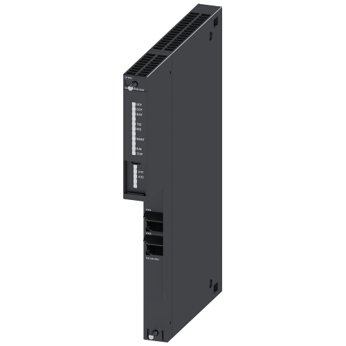 Communications processor CP 443-1; 2x 100 Mbps (IE switch); RJ45 ports; ISO; TCP; UDP; PROFINET IO controller; S7 communication; Open communication (SEND/ RECEIVE); S7 routing; IP configuration via DH