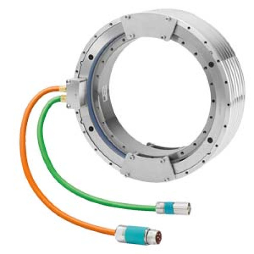 SIMOTICS T Torque motor; Components 3-phase synchronous motor; External cooling jacket; Axial cable outlet Power cable 0.5 m with connector Sz. 1.5; Signal cable 0.5 m with M17 connector; Diam. 385 m