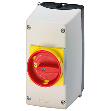 molded-plastic enclosure for surface mounting with emergency stop rotary operating mechanism 54 mm,