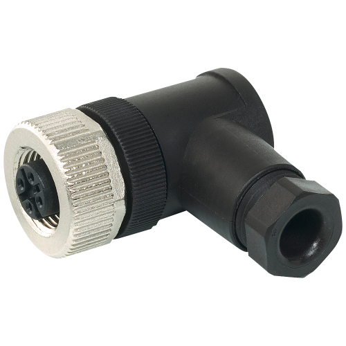 M12 socket, angled, 4-pole, screw terminal, max. 0.75&nbsp;mm2, A-coded, max. 4&nbsp;A