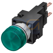 Indicator light, 16 mm, round, plastic, green, Lampholder W2 x 4.6 d, with incandescent lamp 24 V