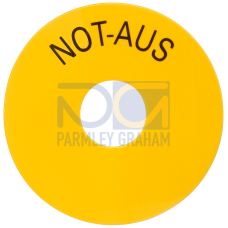 Backing plate, yellow, self-adhesive, with inscription: EMERGENCY OFF