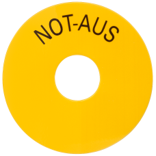 Backing plate, yellow, self-adhesive, with inscription: EMERGENCY OFF