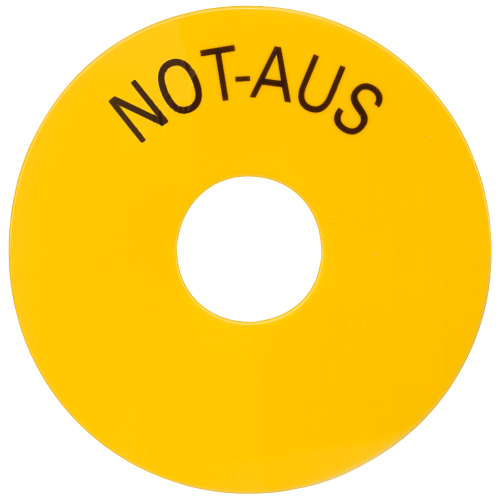 Backing plate, yellow, self-adhesive, with inscription: EMERGENCY OFF