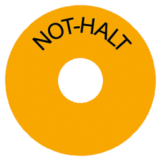 Backing plate, yellow, self-adhesive, with inscription: EMERGENCY STOP