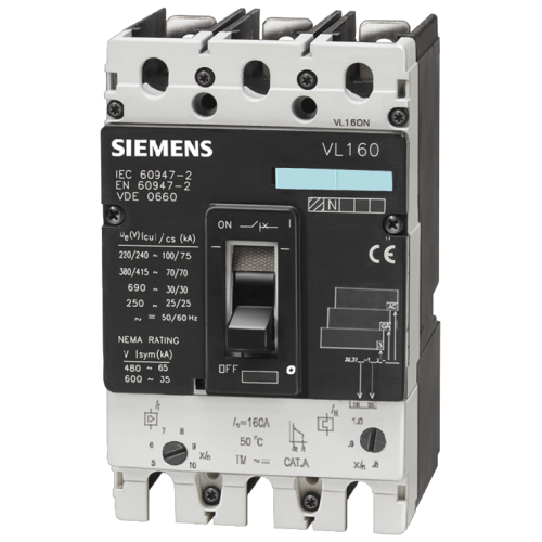 circuit breaker VL160L very high breaking capacity Icu=100kA, 415V AC 3-pole, starter combination Trip Unit magnetic In=160A, rated current II=1250...