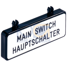 extra rating plate, German/English, 47 mm x 17 mm, accessory for main and emergency switching-off sw