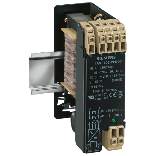 POWER SUPPLY; PHASES:1; PN(KW):0,024; UPRI(V):400(415); USEC(V DC):24; ISEC(A DC):1/1,2 (60/40 CEL);