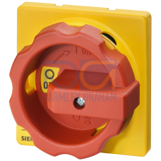 rotary operating mechanism, actuating lever Red / yellow, for four-hole Front mounting, for 63 A to