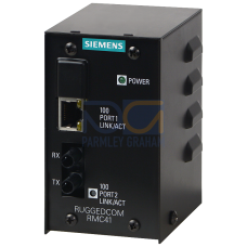 The RUGGEDCOM RMC41 is a 2-port unmanaged Ethernet switch that provides both copper-to-fiber media conversion as well as 10Mbps to 100Mbps speed co...