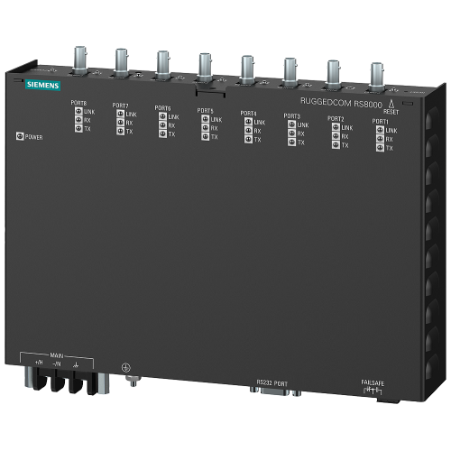 RUGGEDCOM RS8000H hardened, fully managed, Ethernet switches; 4 x 10/100BaseTX + 4 x 100BaseFX; 128-bit encryption;