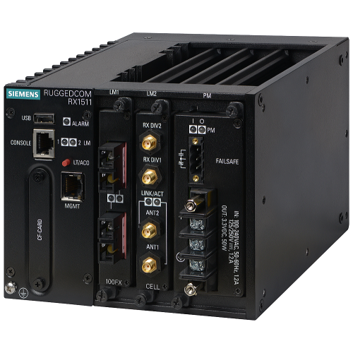 The RUGGEDCOM RX1511 series is a utility grade layer 2 and layer 3 switch and router in a compact form factor. 1x power supply Field replaceable li...