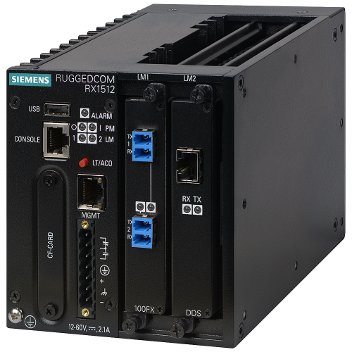 The RUGGEDCOM RX1512 series is a utility grade layer 2 and layer 3 switch and router in a compact form factor. 1x Fixed 10-72VDC power supply Field...