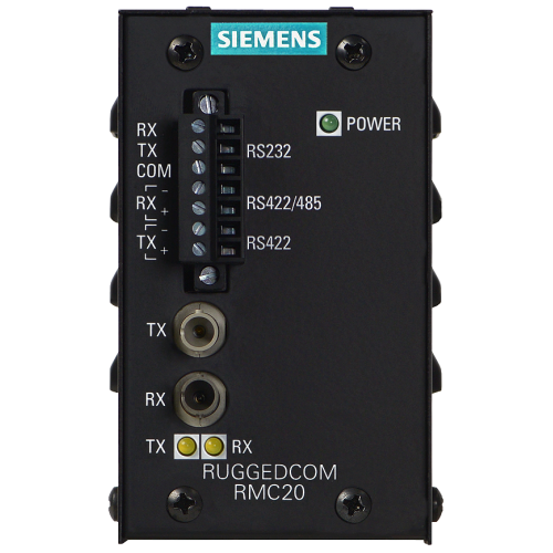 RUGGEDCOM RMC20 media converter is a utility-grade, protocol-independent, serial-to-fiber and serial standards converter for all serial communication requirements. The RMC20 allows RS485, RS422, or R