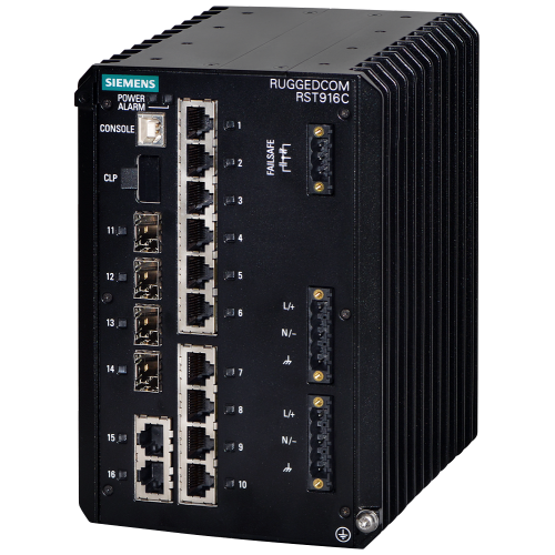 RUGGEDCOM RST916C is a 16 port industrially hardened, fully managed 10G Ethernet switch featuring integrated IEEE 1588 support for use in harsh ind...