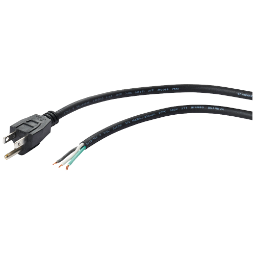 Power cable with NEMA 5-15P plug without lugs for pluggable terminal blocks, 6 ft.