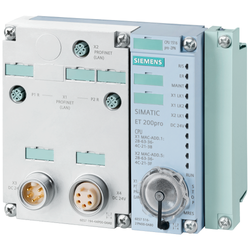 SIMATIC DP, CPU 1516PRO-2 PN for ET 200pro, Central processing unit with Work memory 1 MB for program and 5 MB for data, 1st interface: PROFINET IRT with 3-port switch, 2nd interface: PROFINET RT, 10