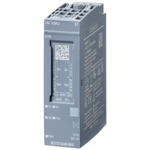 SIMATIC ET 200SP, CM 1x DALI, DALI master module, integrated DALI bus power supply 160 mA, up to 64 DALI control gears, 63 control devices, color code CC20, suitable for BU type U0