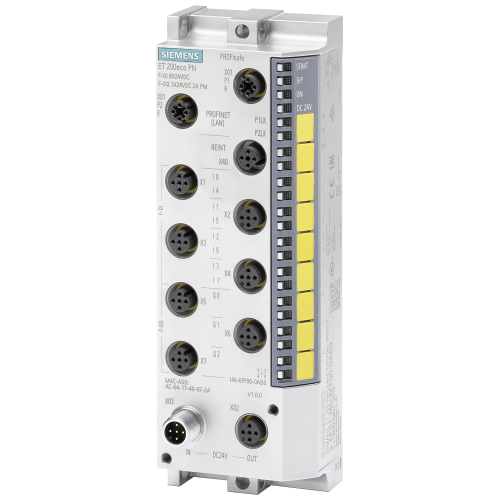 SIMATIC DP, ET 200eco PN, F-DI 8x24V /F-DQ 3x24V 2A , M12 PROFIsafe, up to PL E (ISO 13849), up to S
