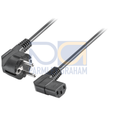 IEC cable, Germany 230V AC, angled Socket, for Germany; France; Spain; The Netherlands; Belgium; Swe