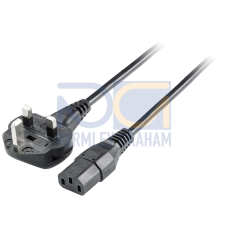 AC IEC cable, United Kingdom, 90&deg; male BS 1363 to 180&deg; female (3-pole, C13) for United Kingdom, fo