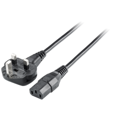 AC IEC cable, United Kingdom, 90&Acirc;° male BS 1363 to 180&Acirc;° female (3-pole, C13) for United Kingdom, fo