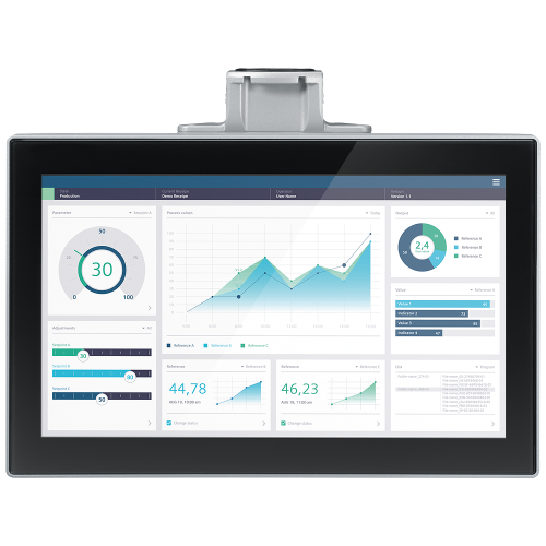 SIMATIC HMI MTP1500 PRO, for support arm (not expandable, flange on top), neutral front, 15.6" widescreen TFT display