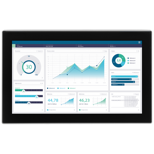 SIMATIC HMI MTP1900 PRO, for support arm (expandable, round pipe) and Extension Unit, neutral front, 18.5" widescreen TFT display