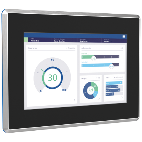 MTP1000 Unified Comfort Panel hygienic, neutral design IP69, stainless steel, 10.1" widescreen TFT display