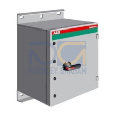 Safety switch, 3-p. 400V AC23 720A, 400kW. Steel sheet enclosure. IP65. Black Pistol handle. Interlocked cover. Defeatable interlocking.