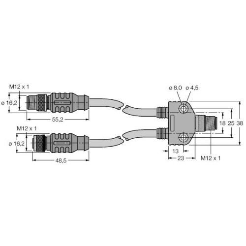 2-Way Splitter, PROFIBUS Y-splitter, Fully Shielded, 12 Mbps, 2 &times; 0.5 m Cable Ou
