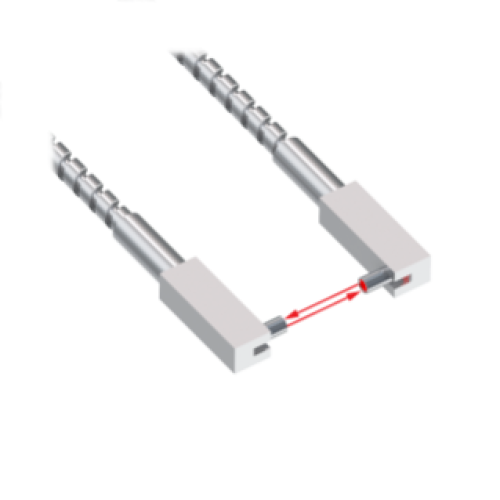 Glass Fiber, Opposed Mode 1.27 dia. Bundle, Tight Right-Angle Tip, Stainless Sheathing 1 m Long, Terminated For Plastic Fiber Sensors