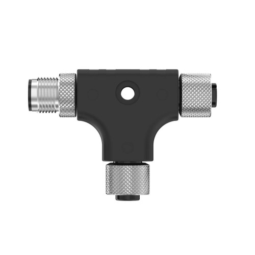 M12 T Splitter - Passive, 5-pin Female Trunk Straight, 5-pin Female T Branch (1), 5-pin Male T Branch(1), Black TPU Splitter Junction