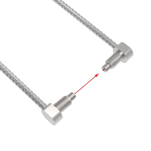 Plastic Fiber, Opposed Mode, Core Dia.: 1, Fiber Length 1 m, Tight Angle, Thread M4, Stainless Monocoil, 25 Bend Radius, Vantage Line