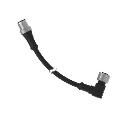 Cordset: Double Ended M12, 4-pin Right-Angle Female, 4-pin Straight Male, 3.66 m 4x22 Black PVC Jacket, Nickel-Plated Brass Coupling Nuts