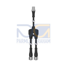 M12 QD Splitter Cable, 8-pin Double-ended with 0.3 Female Branches and, Male Rotatable Trunk Connector, 2.5 m Trunk Length, 8X22 GA 8 ft Trunk 1 ft Branch