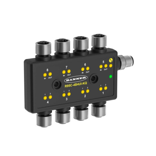 R95C Series: 8 port Hybrid IO-Link Hub, 4 Analog Inputs and 4 Analog Outputs and 8 Discrete Inputs or 8 Discrete Outputs (Configurable), IO-Link Interface, 4-pin M12 QDs