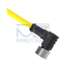Cordset: Single Ended M12, 4-pin Right-Angle Female C Code, 4.57 m 6x22 Yellow PVC Jacket, Nickel-Plated Brass Coupling Nut