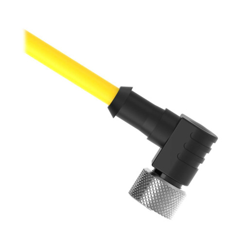 Cordset: Single Ended M12, 4-pin Right-Angle Female C Code, 4.57 m 6x22 Yellow PVC Jacket, Nickel-Plated Brass Coupling Nut