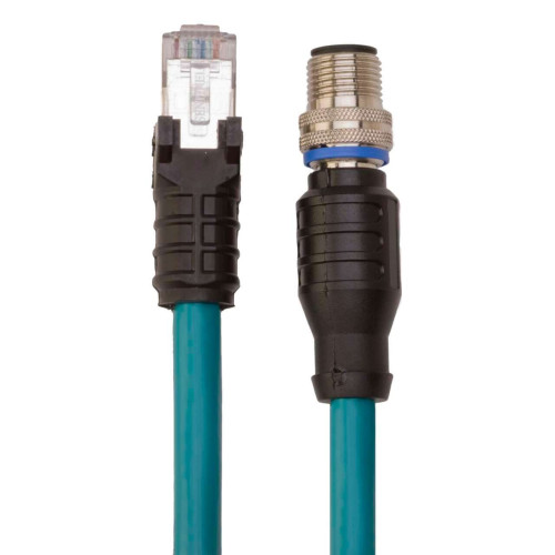 Cordset: Male M12 to Male Side-Snap RJ45, 8-pin, Shielded, IP68, AWG 24, Green PVC Jacket, Straight Connectors, Cable length: 9.14 m (30 ft)